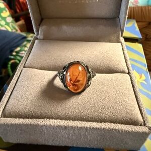 Authentic Amber Sterling Silver Ring Size 7.5